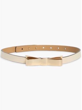 kate spade Cream Leather Belt with Gold Bow Buckle